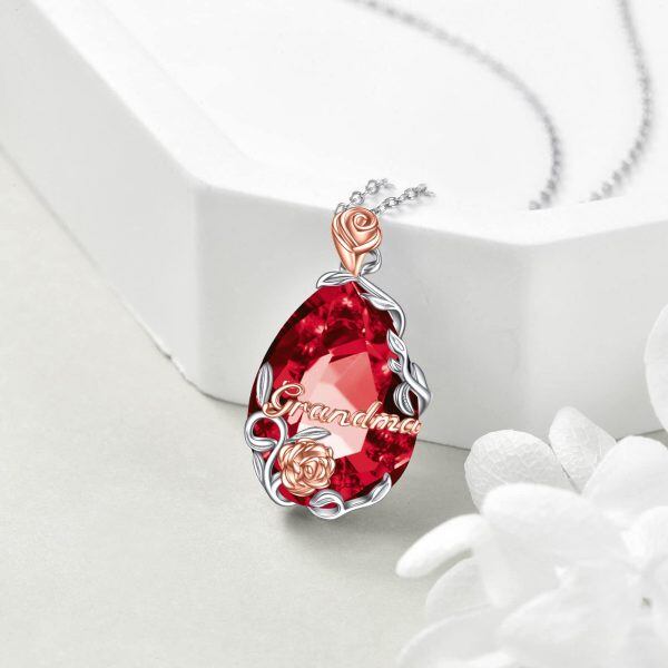 Sterling Silver Teardrop Red Crystal Pendant Necklace for Grandma-3