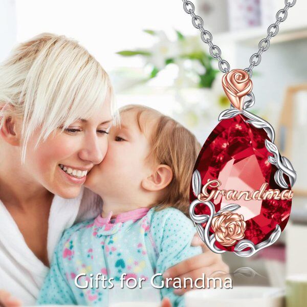 Sterling Silver Teardrop Red Crystal Pendant Necklace for Grandma-4