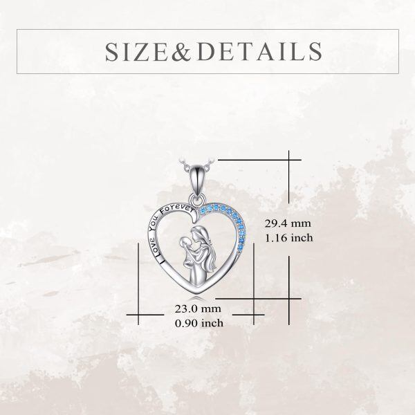 Sterling Silver Blue CZ Heart Pendant Necklace for Mom-1