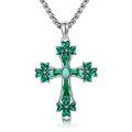 wholesale 925 Sterling Silver Green Opal & Emerald CZ 4-Leaf Clover Cross Necklace-0-0