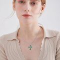 wholesale 925 Sterling Silver Green Opal & Emerald CZ 4-Leaf Clover Cross Necklace-0-2