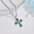 wholesale 925 Sterling Silver Green Opal & Emerald CZ 4-Leaf Clover Cross Necklace-0-4