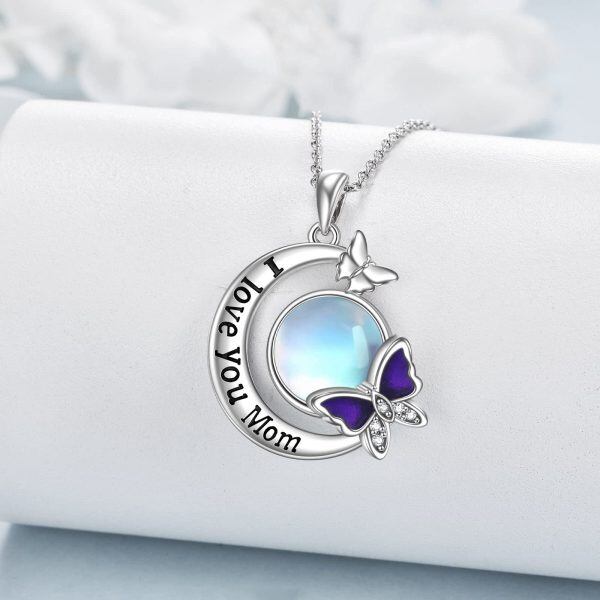 Sterling Silver Moon Butterfly Pendant Necklace with Moonstone for Mom-3