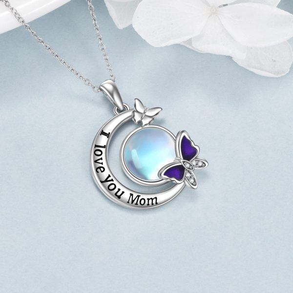 Sterling Silver Moon Butterfly Pendant Necklace with Moonstone for Mom-4