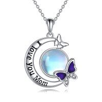 wholesale 925 Sterling Silver Opal Butterfly Love You Mom Pendant Necklace for Mothers' Day Gifts- Rhodium Plated