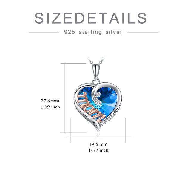 Sterling Silver Blue Heart Crystal Pendant Necklace for Mom-1