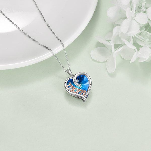 Sterling Silver Blue Heart Crystal Pendant Necklace for Mom-3