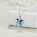wholesale 925 Sterling Silver Blue Crystal I love you mom Heart Pendant Necklace Gift for Mother's Day-0-4