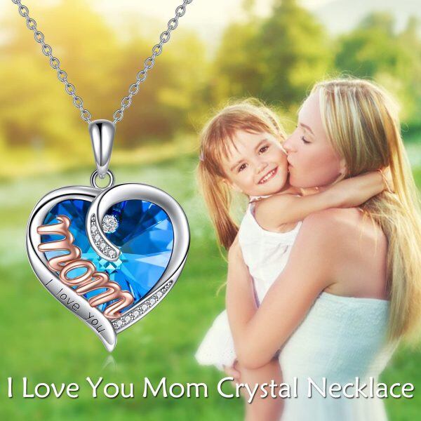 Sterling Silver Blue Heart Crystal Pendant Necklace for Mom-5