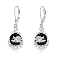 wholesale 925 Sterling Silver Black Nordic Filigree Rose Teardrop Leverback Drop Earrings- Rhodium Plated