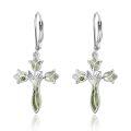 wholesale 925 Sterling Silver Peridot Flower Cross Drop Earrings with Leverback Closure - Faith Jewelry-0-0