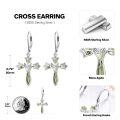 wholesale 925 Sterling Silver Peridot Flower Cross Drop Earrings with Leverback Closure - Faith Jewelry-0-1