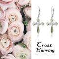wholesale 925 Sterling Silver Peridot Flower Cross Drop Earrings with Leverback Closure - Faith Jewelry-0-6