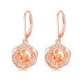 wholesale Rose Gold Plated 925 Sterling Silver Crystal Rose Leverback Dangle Drop Earrings for Women-0-0