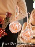 wholesale Rose Gold Plated 925 Sterling Silver Crystal Rose Leverback Dangle Drop Earrings for Women-0-5