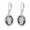 wholesale 925 Sterling Silver Black Onyx Nordic Filigree Rose Drop Leverback Earrings-0-0