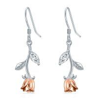 wholesale 925 Sterling Silver Hypoallergenic Dangle Flower Earrings with Crystals and Gold Accents for Women & Girls Gifts- Rhodium And Rose Gold Plated