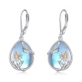 wholesale 925 Sterling Silver Teardrop Moonstone Flower Drop Earrings-0-0