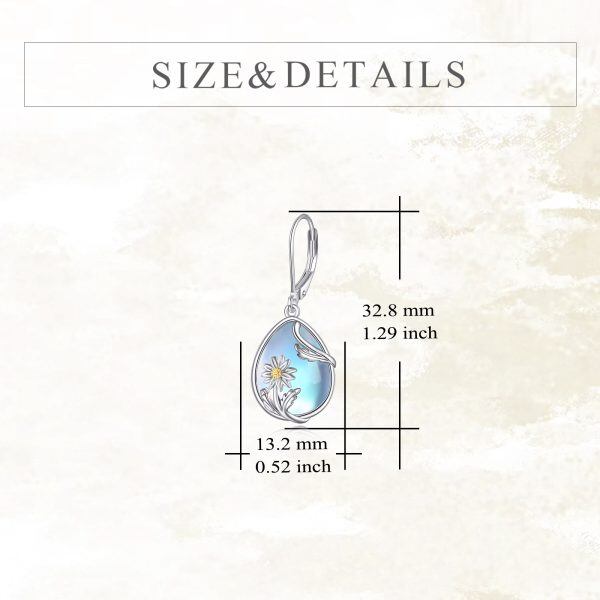 Sterling Silver Moonstone Daisy Flower Dangle Earrings-1