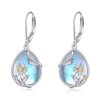 wholesale 925 Sterling Silver Teardrop Moonstone Flower Drop Earrings- Rhodium And Gold Plated
