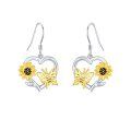 wholesale 925 Sterling Silver Heart-Shaped Honeybee & Sunflower Drop Earrings for Women - Hypoallergenic  Idea-0-0