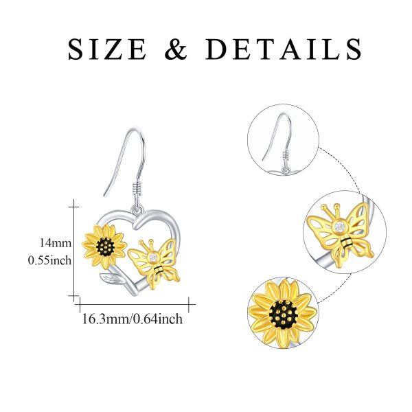 Sterling Silver Sunflower Butterfly Dangle Earrings-1