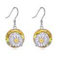 wholesale 925 Sterling Silver Earrings Round Flower Design with Crystal and Gold Accents Birthday Gift-0-0