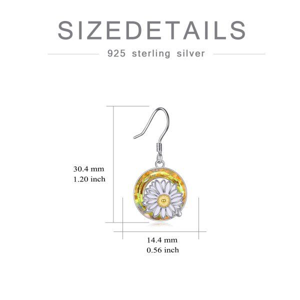 Sterling Silver Daisy Flower Dangle Earrings with Yellow Crystal Circle-1