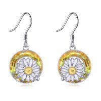 wholesale 925 Sterling Silver Earrings Round Flower Design with Crystal and Gold Accents Birthday Gift- Rhodium And Gold Plated