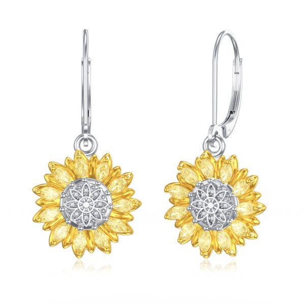 Sterling Silver Sunflower Flower Dangle Earrings-0