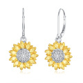wholesale 925 Sterling Silver Sunflower Shape Hypoallergenic Hoop Earrings for Women-0-0