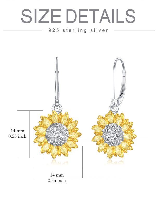 Sterling Silver Sunflower Flower Dangle Earrings-1