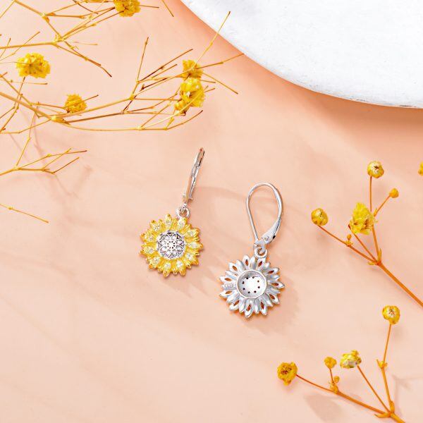 Sterling Silver Sunflower Flower Dangle Earrings-4