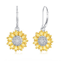 wholesale 925 Sterling Silver Sunflower Shape Hypoallergenic Hoop Earrings for Women- Rhodium And Gold Plated