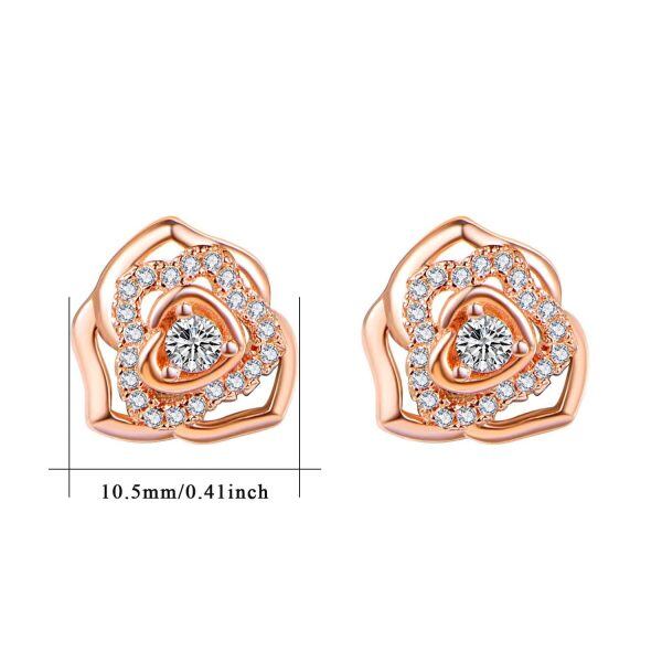 Sterling Silver Hollow Rose Flower Stud Earrings with Shining CZ-1