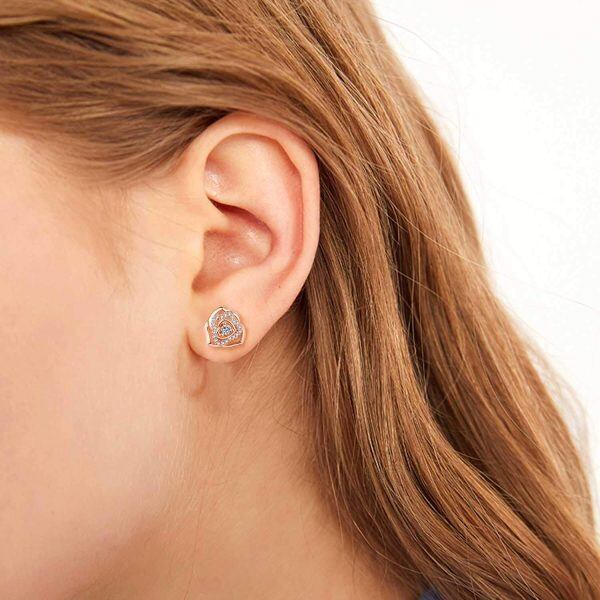 Sterling Silver Hollow Rose Flower Stud Earrings with Shining CZ-4