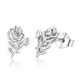 Sterling Silver Hollow Rose Flower Stud Earrings-0