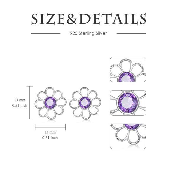 Sterling Silver Daisy Flower Stud Earrings with Genuine Amethyst-1