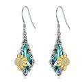 wholesale S925 Sterling Silver Abalone Shell Sunflower CZ Drop Earrings for Women s-0-0