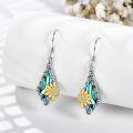 wholesale S925 Sterling Silver Abalone Shell Sunflower CZ Drop Earrings for Women s-0-3