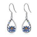 wholesale 925 Sterling Silver Blue Enamel Teardrop Lotus Flower Moon Phase Dangle Earrings for Women Mothers Day Gift-0-0