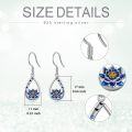 wholesale 925 Sterling Silver Blue Enamel Teardrop Lotus Flower Moon Phase Dangle Earrings for Women Mothers Day Gift-0-1