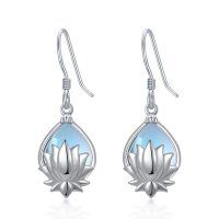 wholesale 925 Sterling Silver Lotus Flower Opalite Teardrop Dangle Earrings for Women Hypoallergenic  Ideas- Rhodium Plated