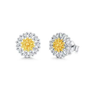 Sterling Silver Dahlia Flower Stud Earrings-0