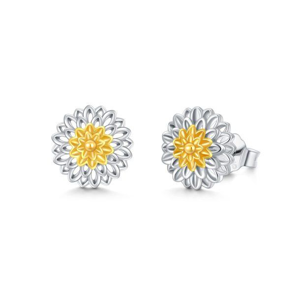 Sterling Silver Dahlia Flower Stud Earrings-0