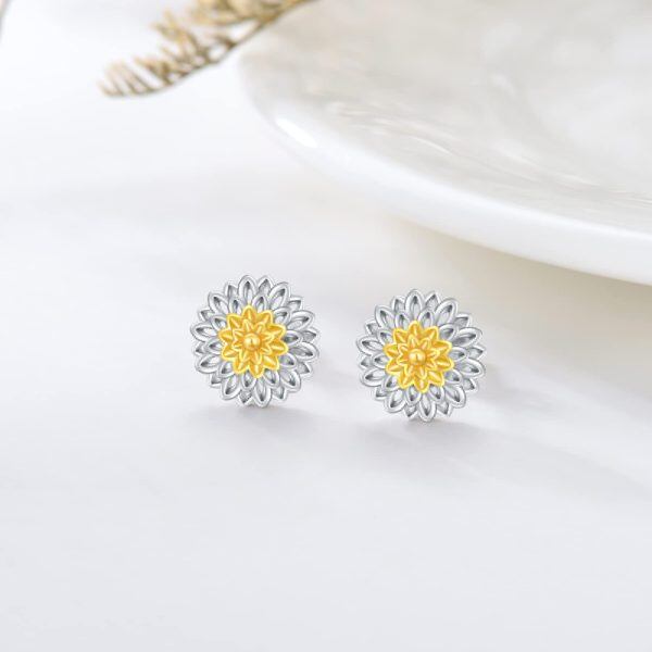 Sterling Silver Dahlia Flower Stud Earrings-3