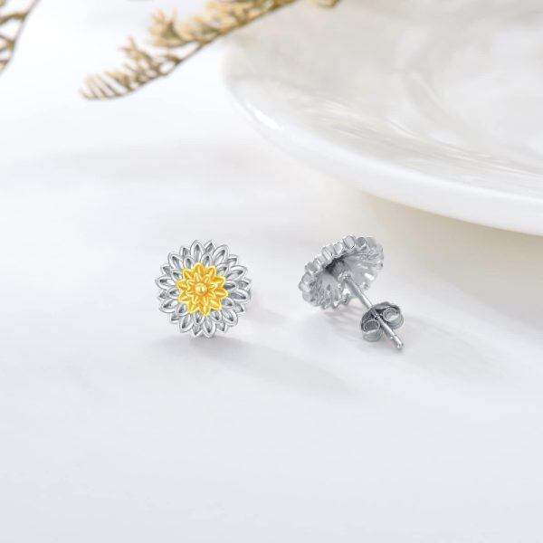 Sterling Silver Dahlia Flower Stud Earrings-4