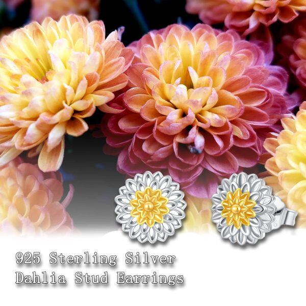 Sterling Silver Dahlia Flower Stud Earrings-5