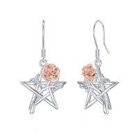 wholesale 925 Sterling Silver Rose Gold Star Flower Drop Earrings Gift for Women Girl- Rhodium And Rose Gold Plated