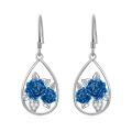 wholesale 925 Sterling Silver Teardrop Blue Enamel Rose Dangle Earrings for Women Girls Mom Wife-0-0